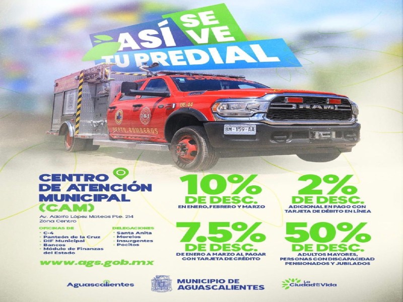 INVITA ALCALDE DE AGS, LEO MONTAÑEZ, A APROVECHAR DESCUENTO POR PRONTO PAGO EN PREDIAL DURANTE MARZO