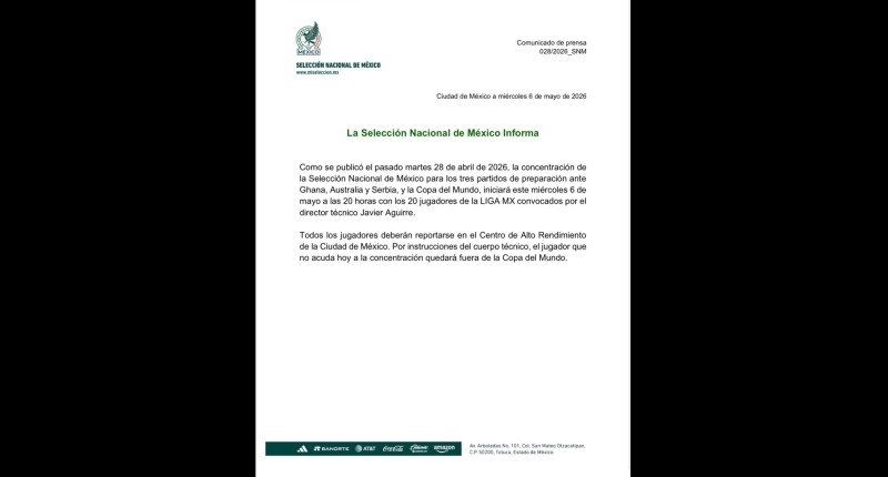 EL TRI LANZA ADVERTENCIA: SE QUEDARÁN SIN MUNDIAL LOS JUGADORES QUE NO SE PRESENTEN HOY A LA CONCENTRACIÓN