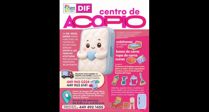 HOY, MÁS QUE NUNCA, ES MOMENTO DE AYUDAR A JESÚS MARÍA; ABREN CENTRO DE ACOPIO 