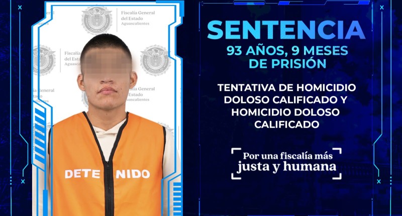 SENTENCIAN A 93 AÑOS 9 MESES DE PRISIÓN A SUJETO QUE MATÓ A DOS PERSONAS E HIRIÓ A UNA TERCERA A BALAZOS EN EL FRACC. LA SOLEDAD, EN AGS 