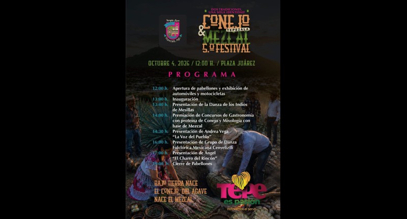 LA AGENDA DE ESTE DOMINGO EN EL FESTIVAL DEL 5° FESTIVAL DEL CONEJO & MEZCAL EN TEPEZALÁ,  AGS